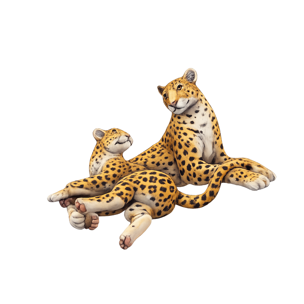Leopard with cub - 28mm Miniature