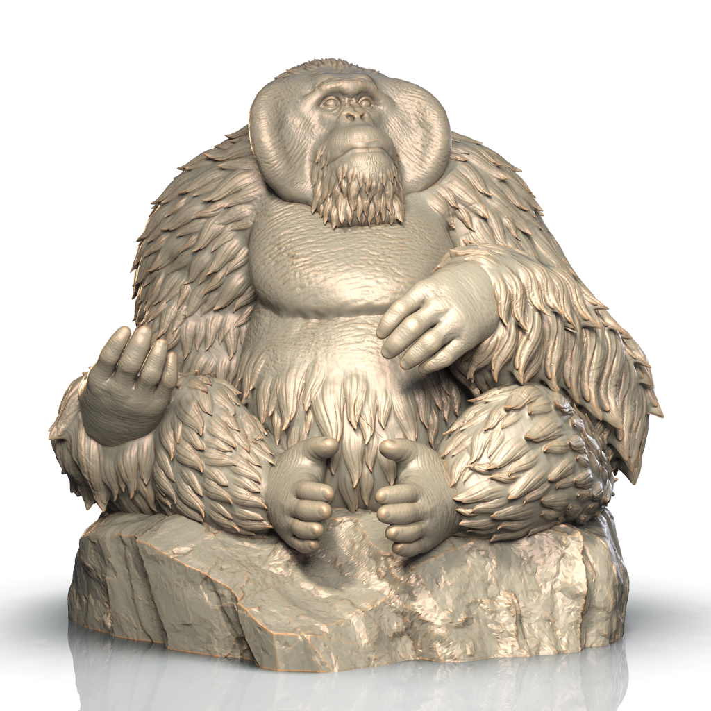 3D printed Orangutan on rock front view