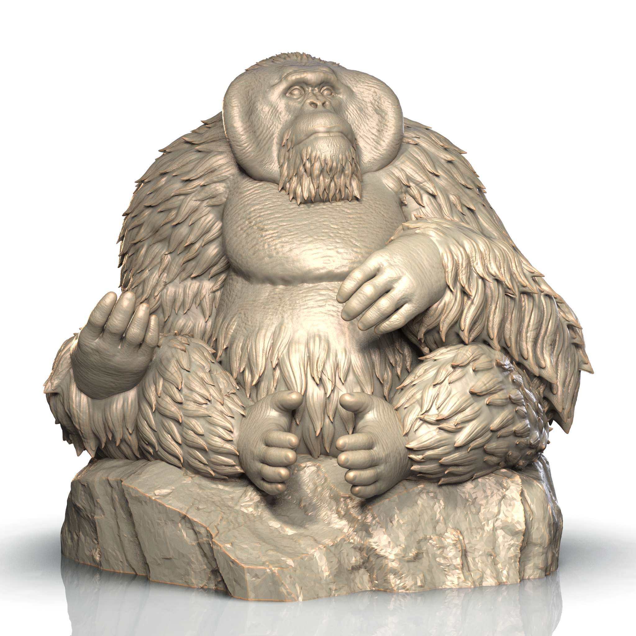 3D printed Orangutan on rock front view