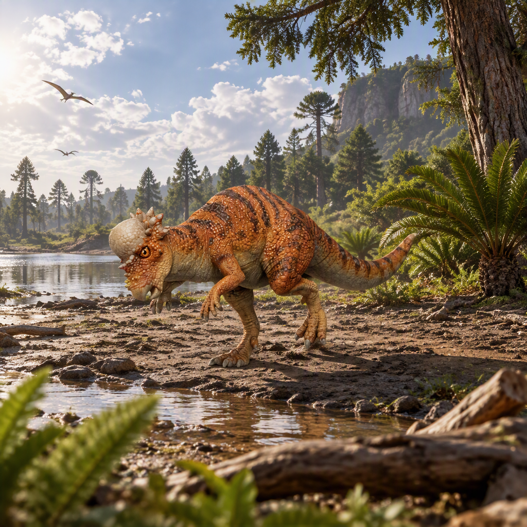 Pachycephalosaurus dinosaur in  Cretaceous enviroment