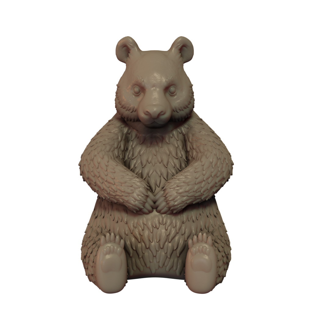 3D printed miniature resin model of a panda, provided unpainted and without a base.