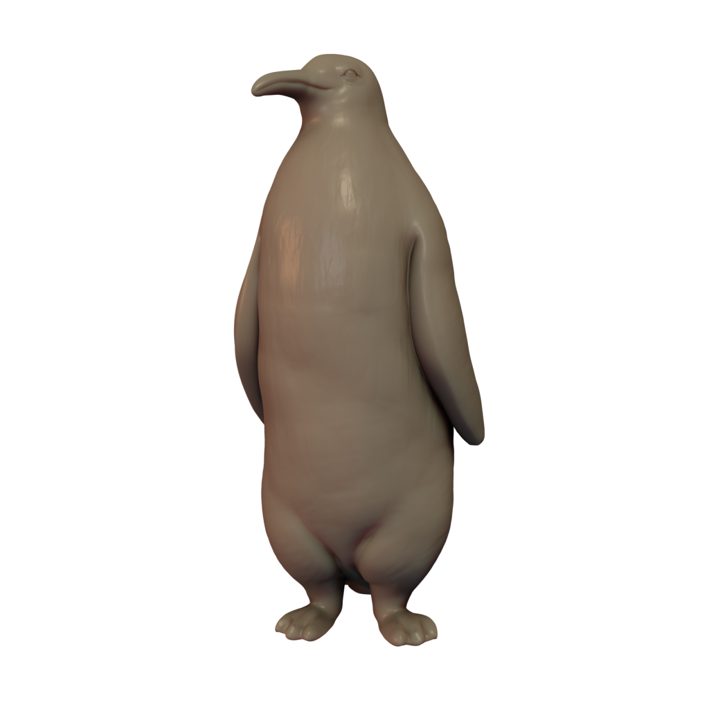 A 3D printed miniature of a Giant Penguin, standing upright, with a neutral gray color.