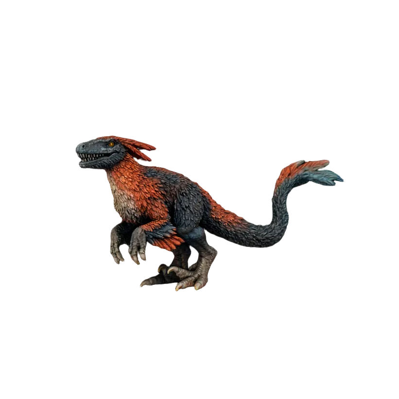 Painted 3D printed Pyroraptor miniature