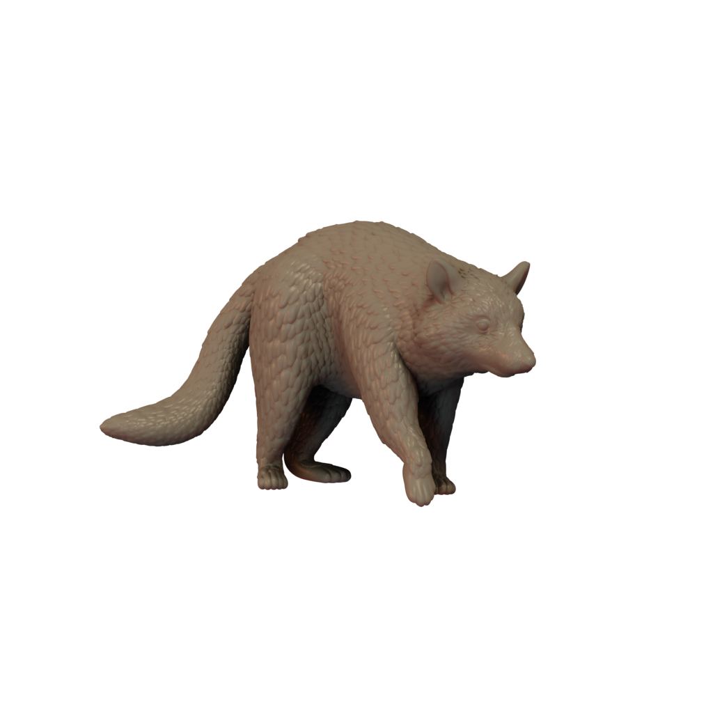 3D printed miniature resin model of a Raccoon, supplied unpainted and without a base.