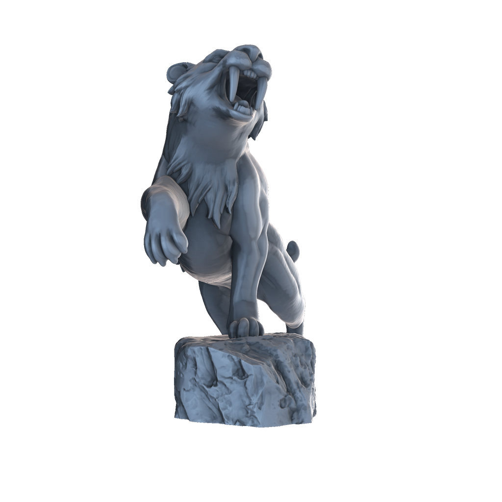 3D printed Sabretooth Tiger on rock front view