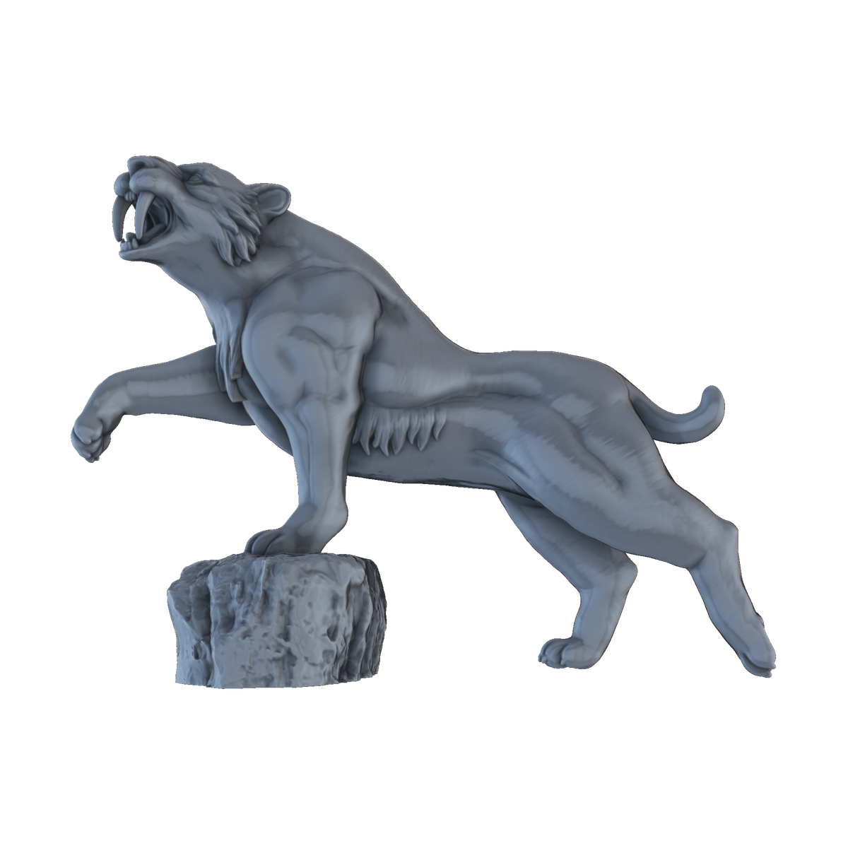 3D printed Sabretooth Tiger on rock side view