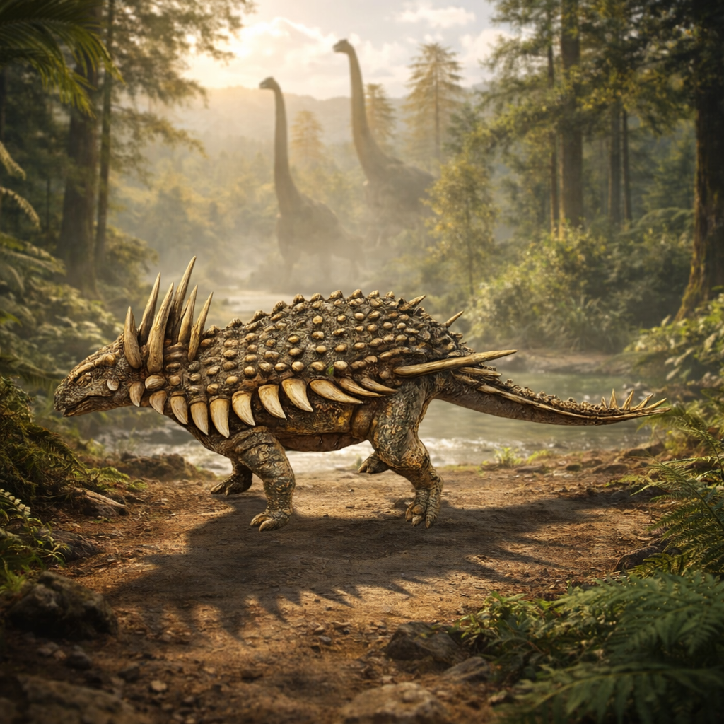 Spicomellus standing in a Jurassic enviroment