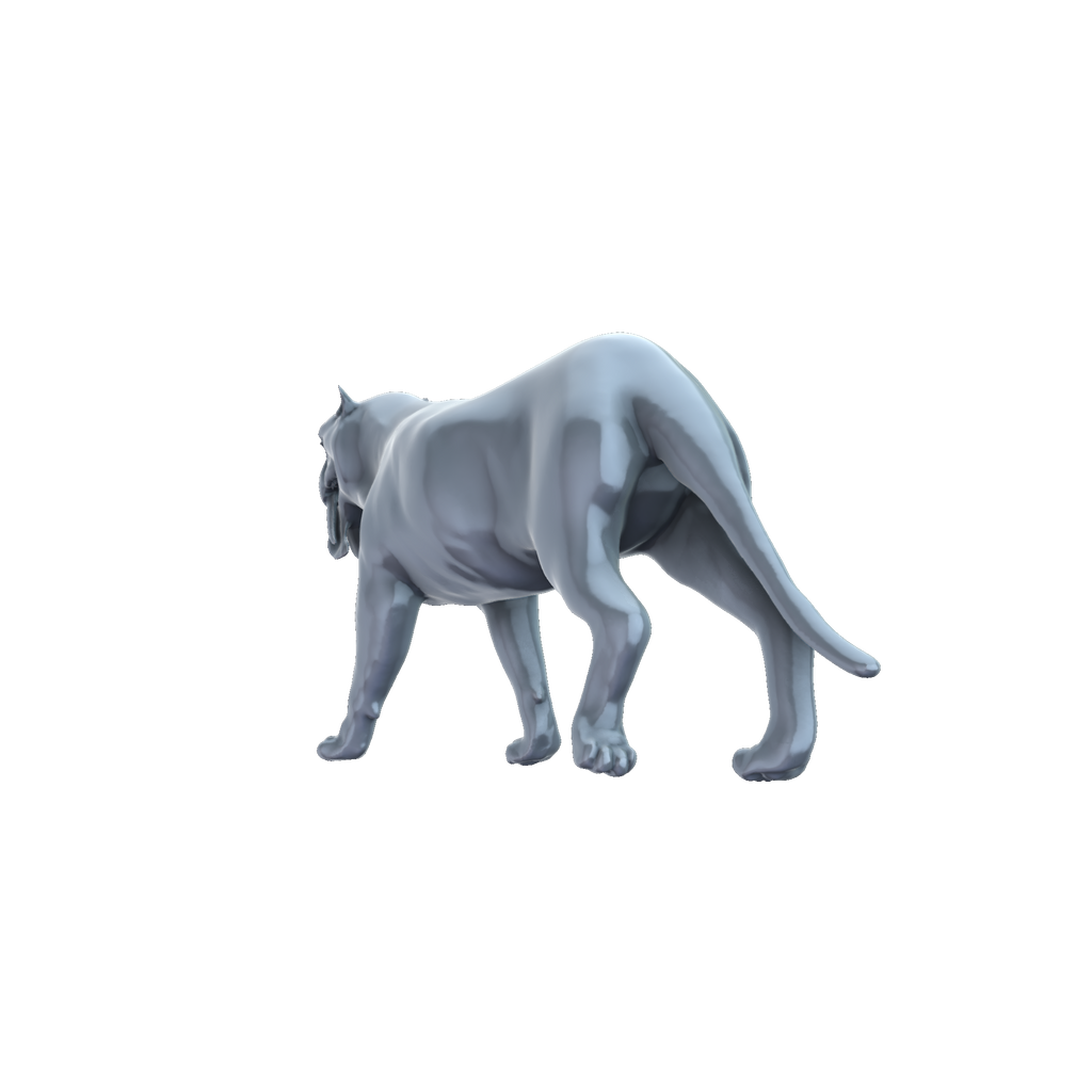 3D printed Thylacosmilus walking rear view