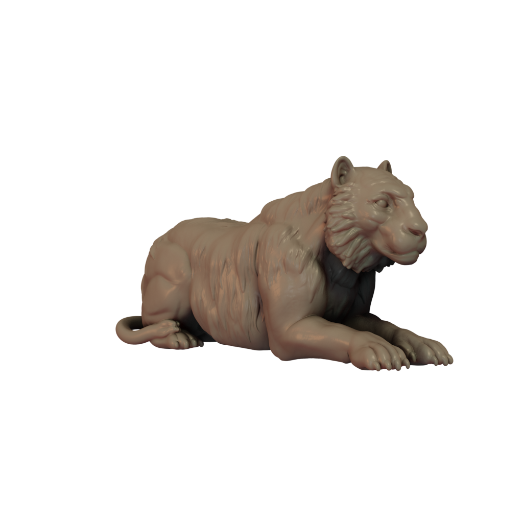 3D printed Tiger Laying side view