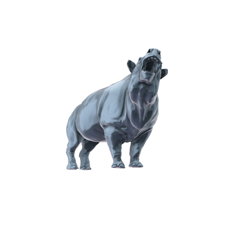3D printed Toxodon roaring front view