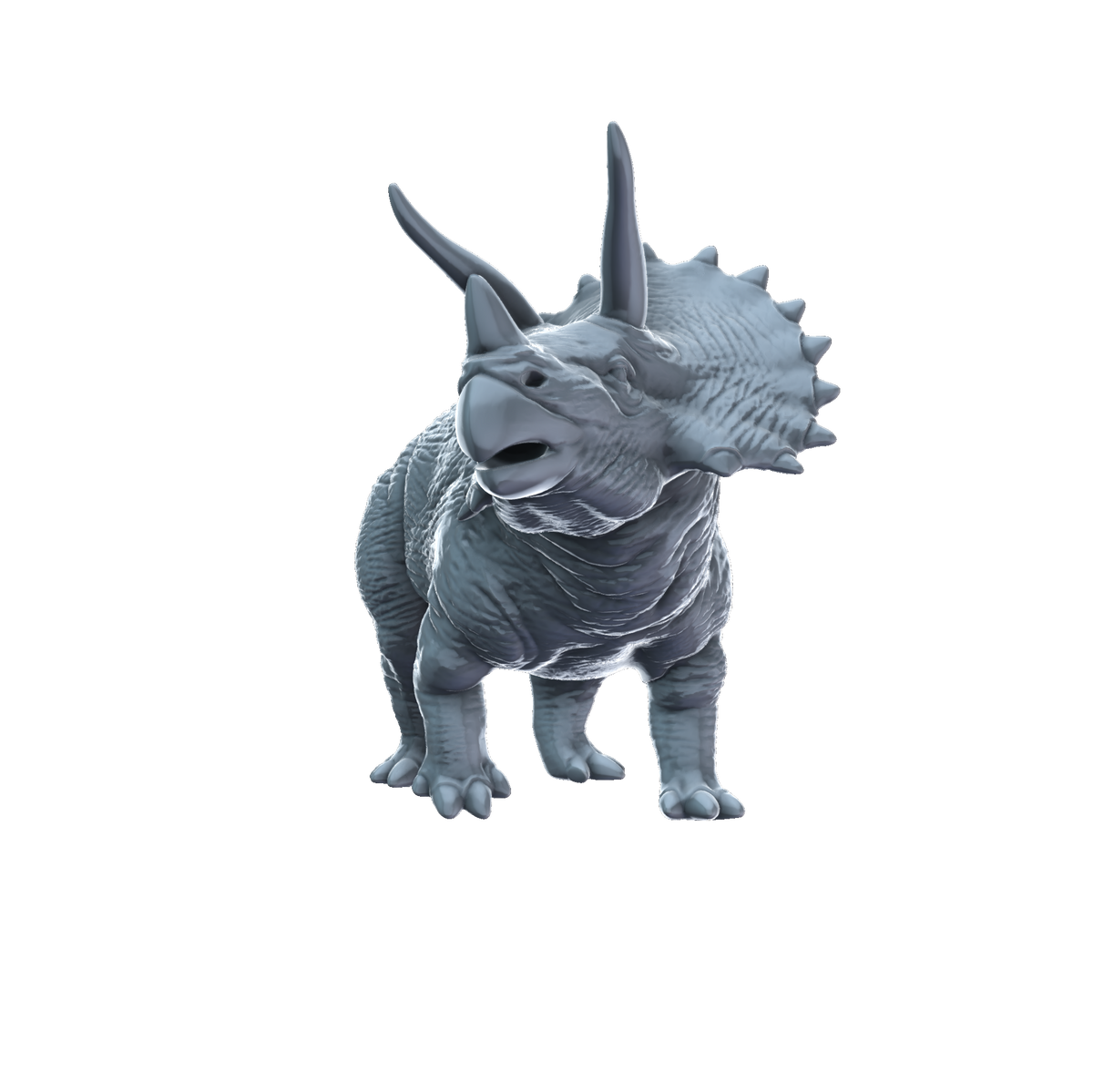 3D printed Triceratops watching front view