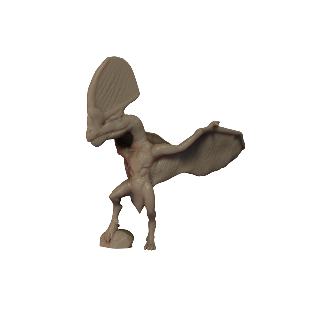 3D printed miniature resin model of a Tupandactylus dinosaur without a base, unpainted.