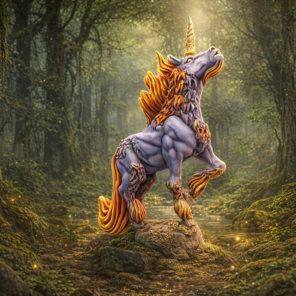 Unicorn in a forest setting