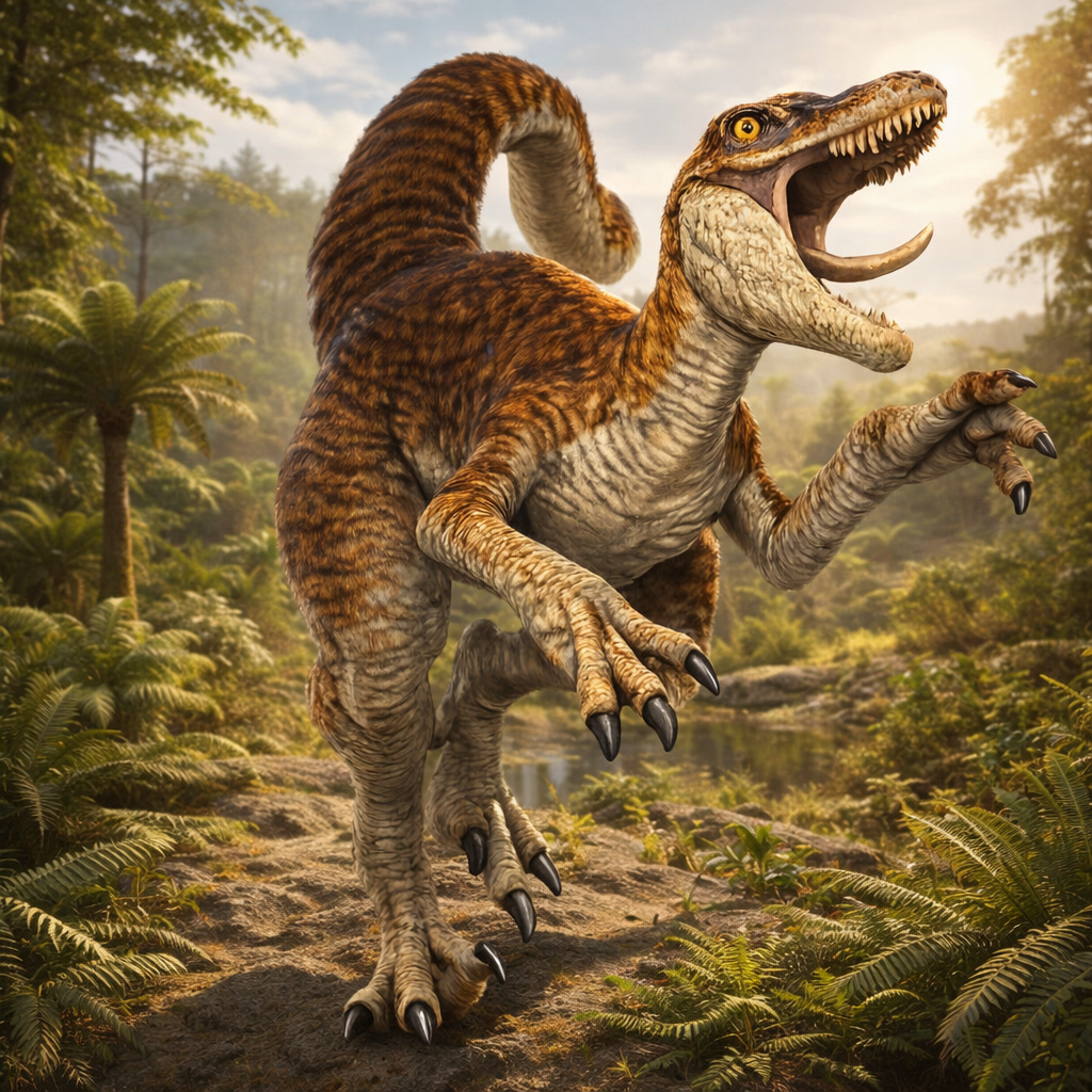 Utahraptor Dinosaur in a prehistoric forest setting