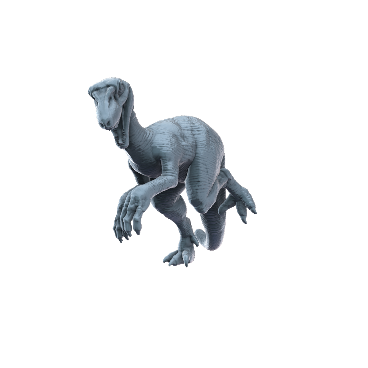 3D printed Utahraptor jumping front view