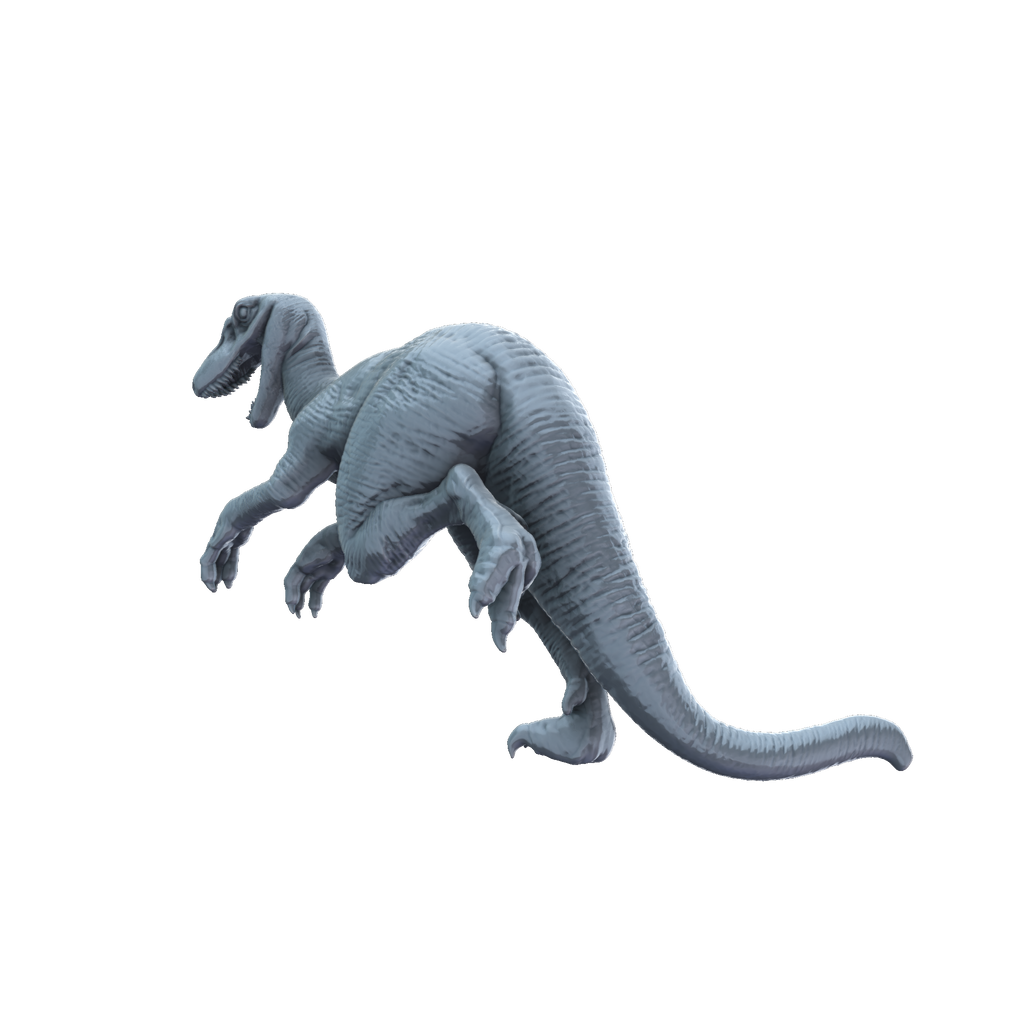 3D printed Utahraptor jumping rear view