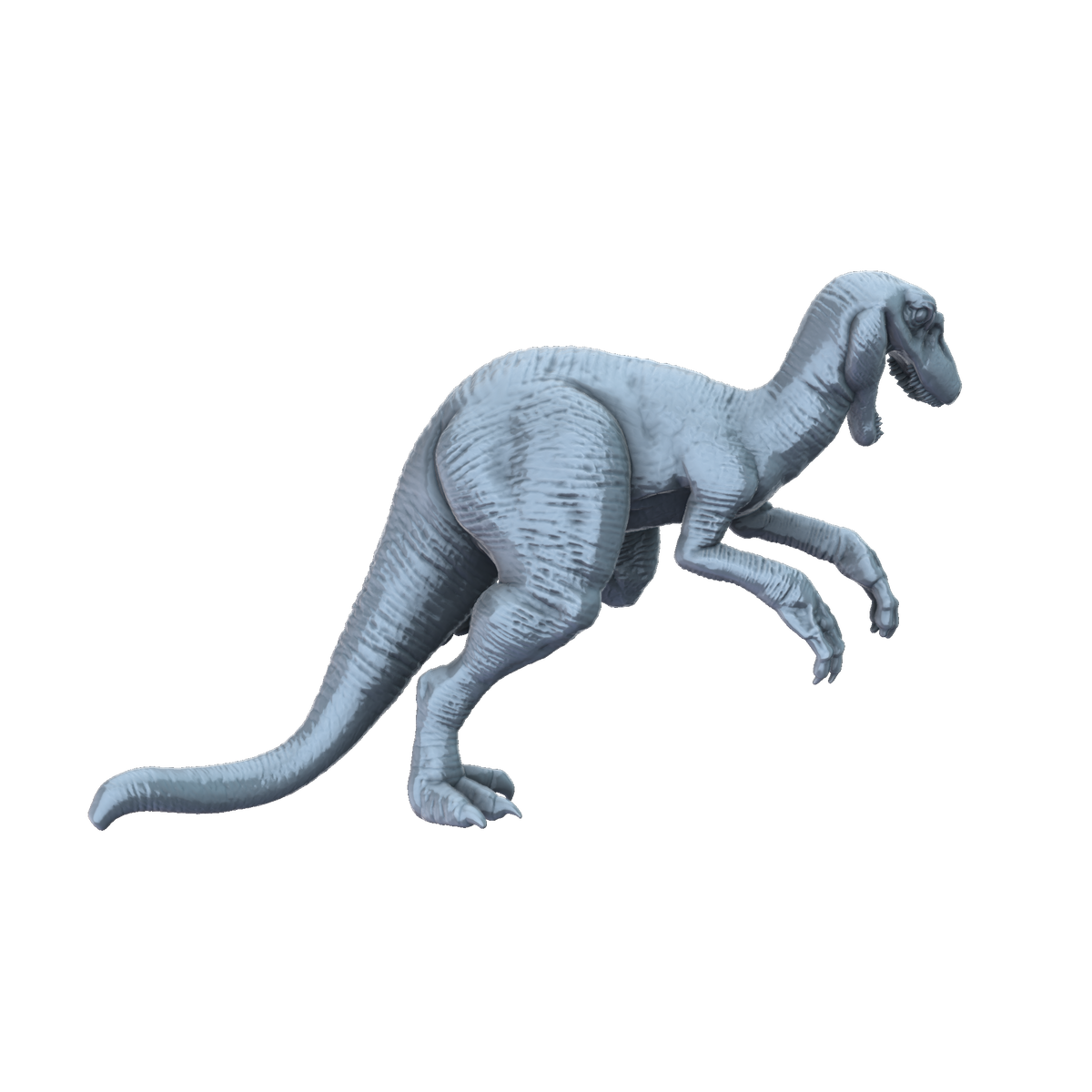 3D printed Utahraptor jumping side view