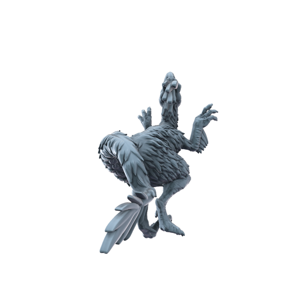 3D printed Velociraptor feathered leaping rear view