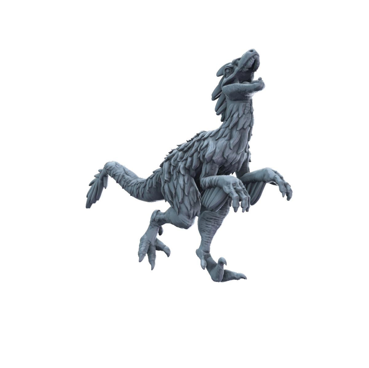 3D printed Velociraptor feathered running front view