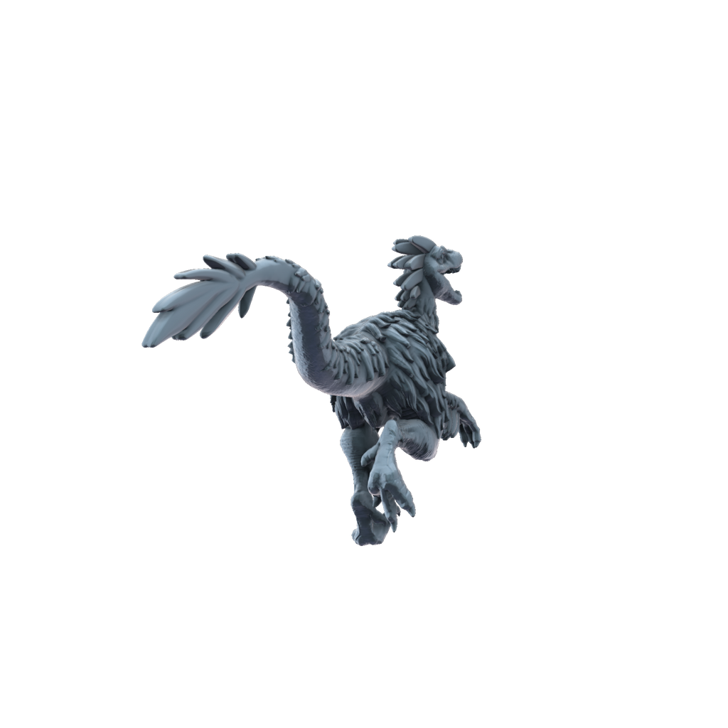 3D printed Velociraptor feathered running rear view