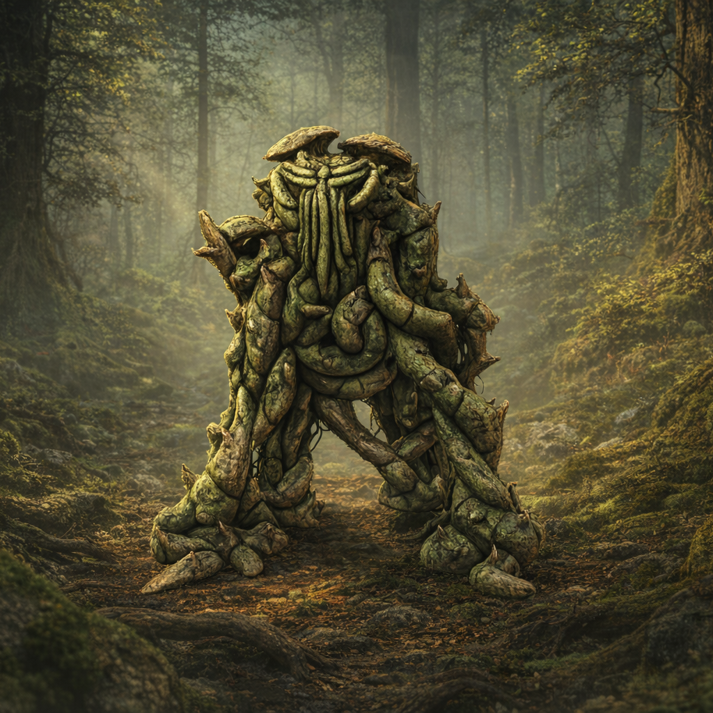 Vine Blight  made of intertwined vines trunks and branches in a forest setting