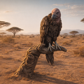 Vulture on a branch in a desert landscape