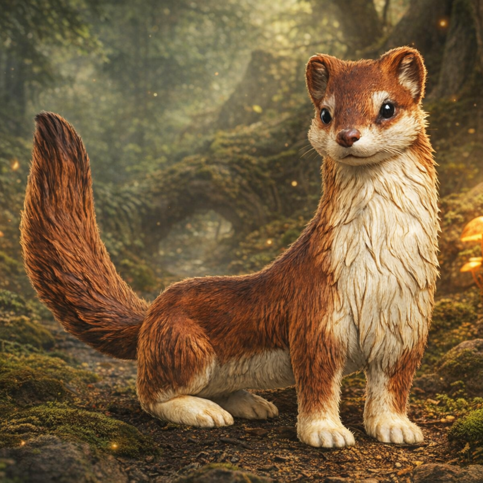 Weasel standing in a forest setting