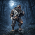Werewolf in a forest with a full moon
