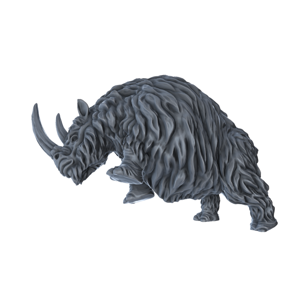 3D printed Woolly rhinoceros charging side view