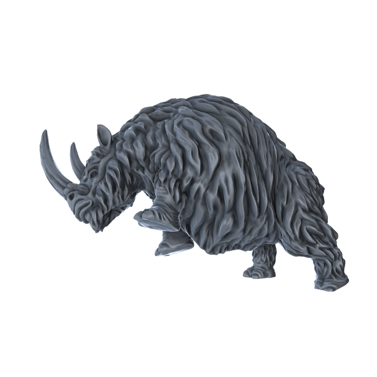 3D printed Woolly rhinoceros charging side view