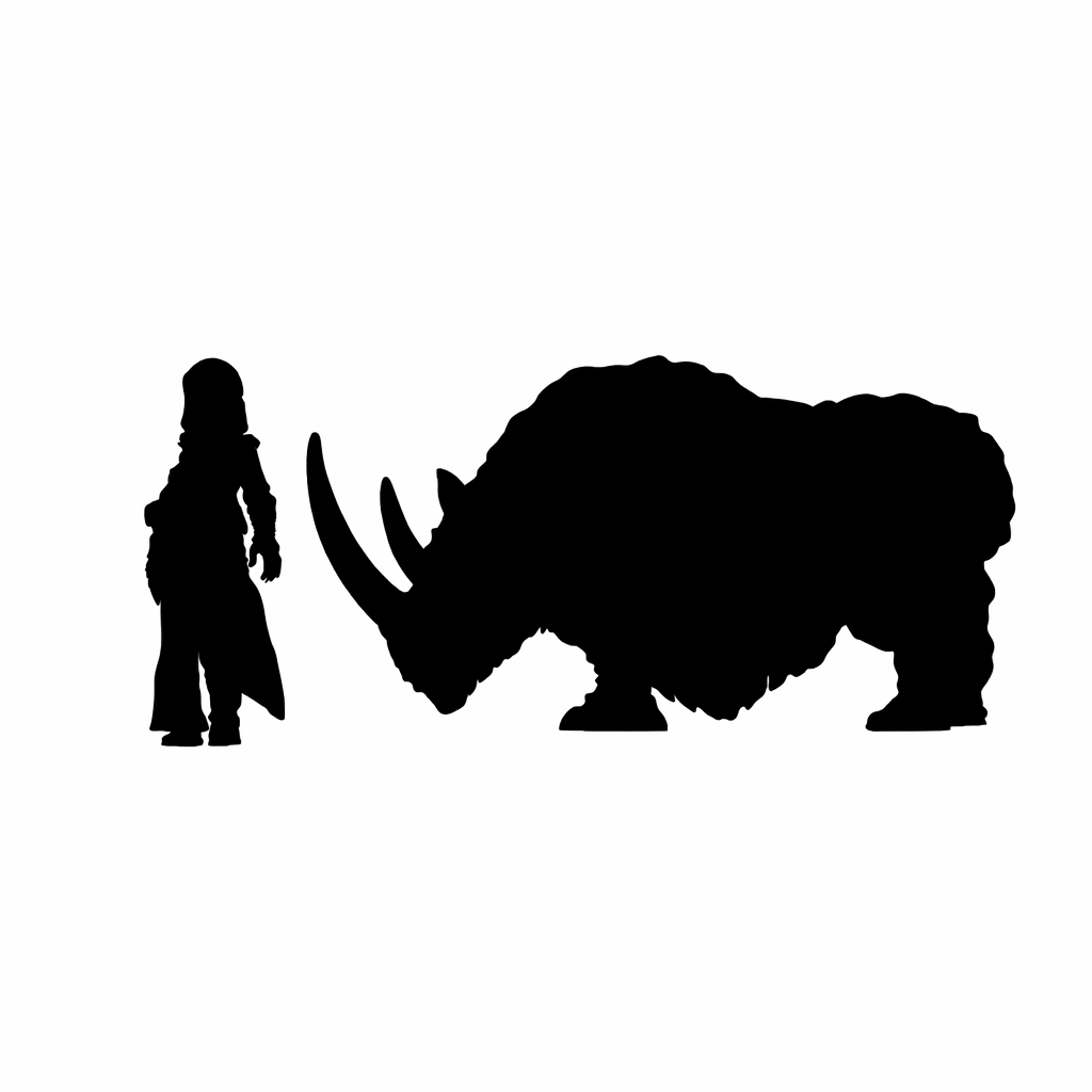 Wooly Rhino Standing Scale Comparison to 28mm Human Miniature