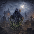 Wraith in a cemetery under a full moon