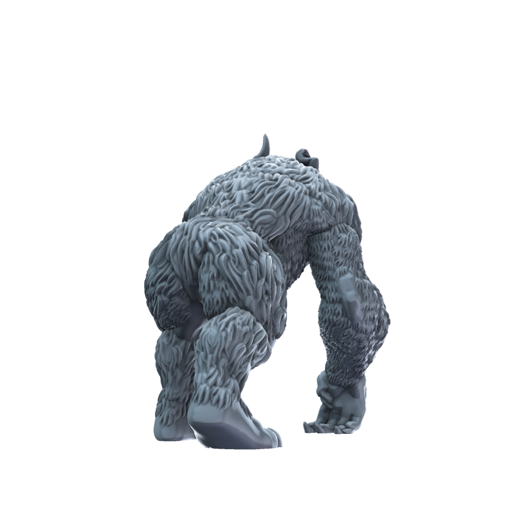 3D printed Yeti crouching rear view