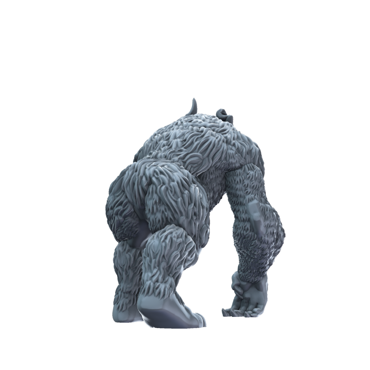 3D printed Yeti crouching rear view