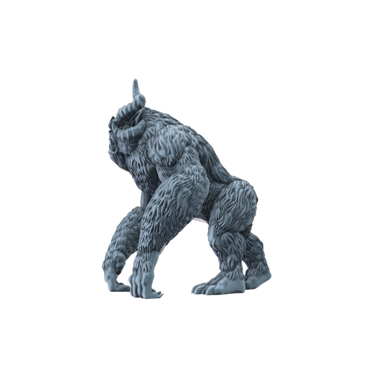 3D printed Yeti crouching side view