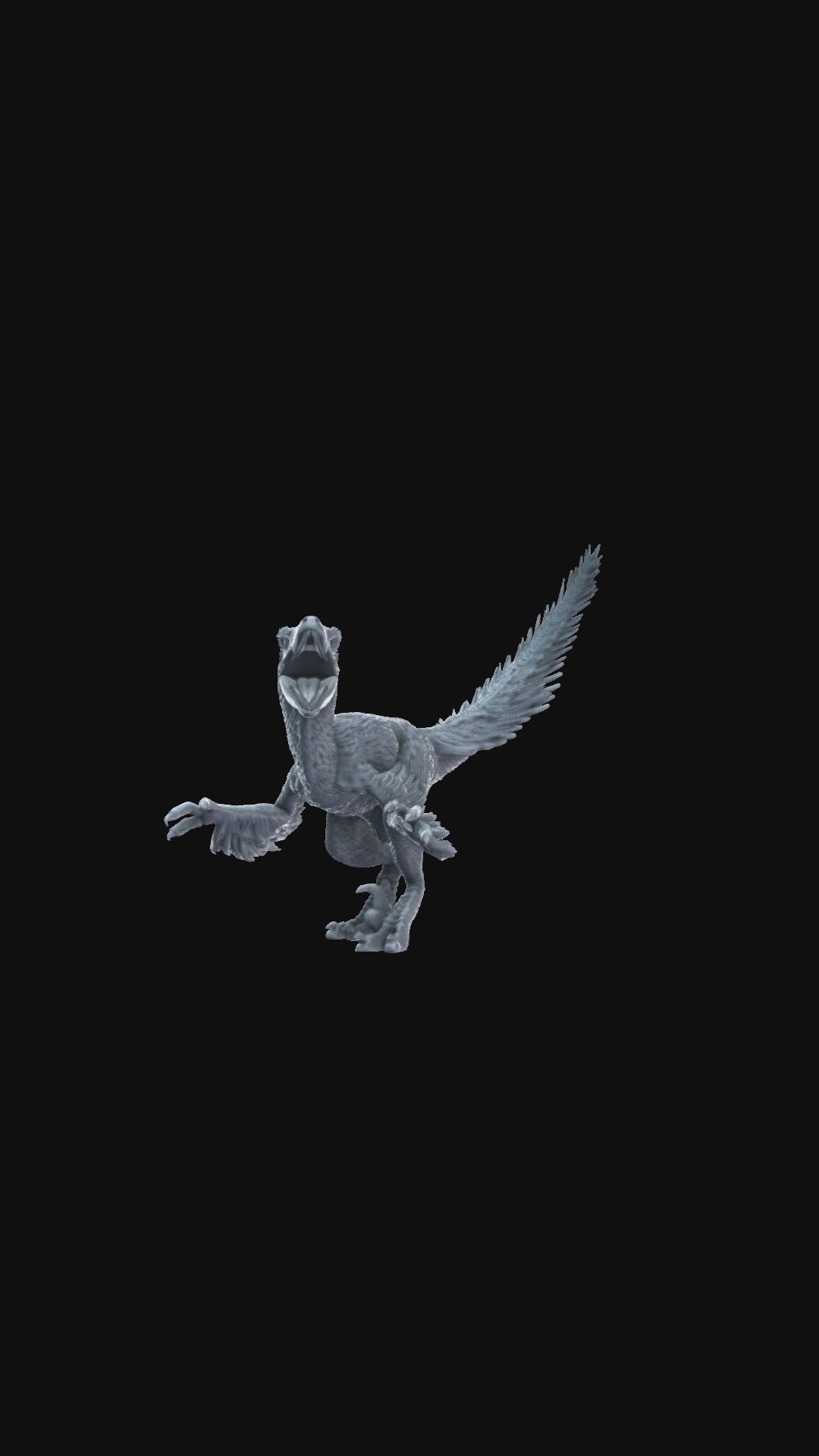 360-degree Deinonychus feathered miniature, rotating product view, detailed sculpt.