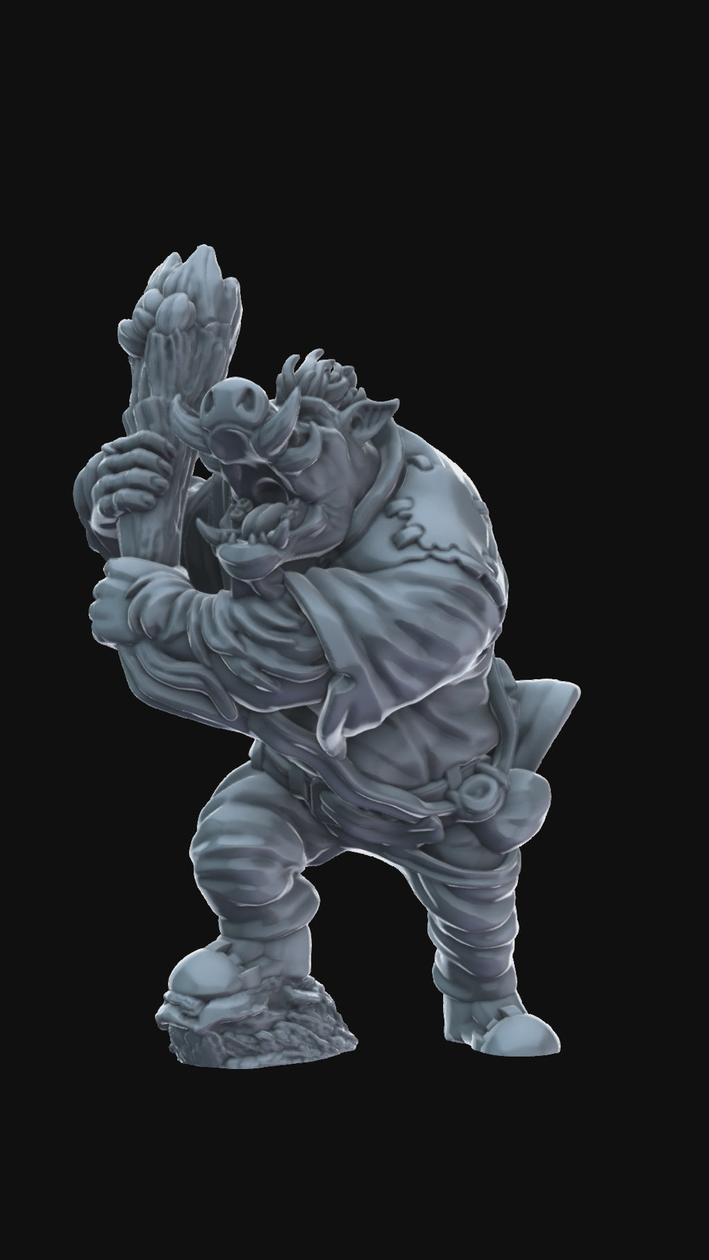 3D printed Wereboar with club 360 degree view