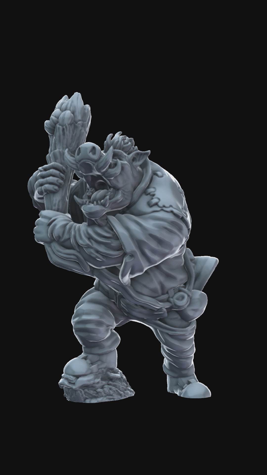 3D printed Wereboar with club 360 degree view