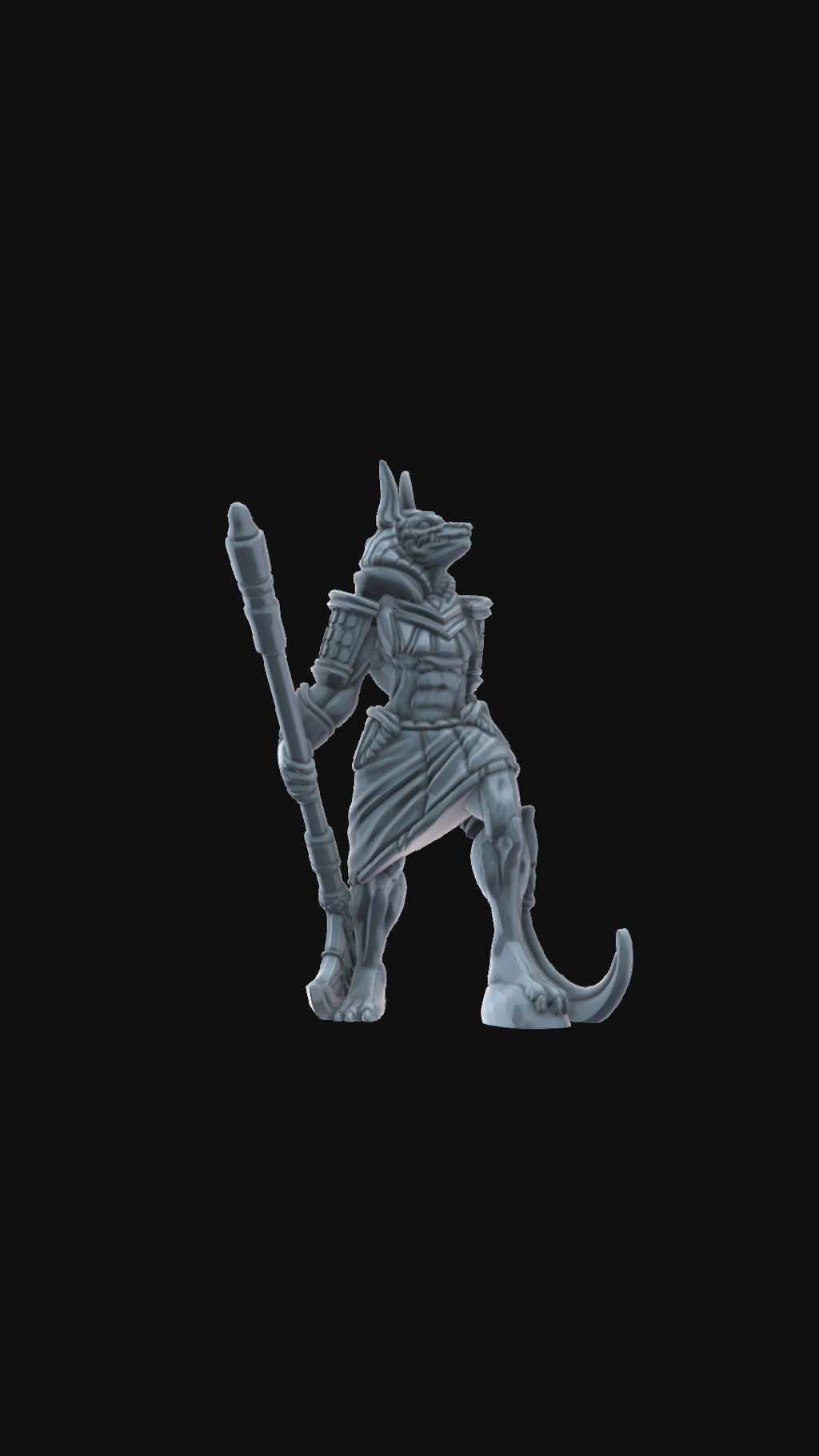 3D printed Anubis Warrior with khopesh 360 degree view